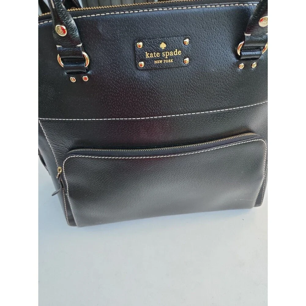 Kate Spade Black Leather Tote With Zip Front Pocket